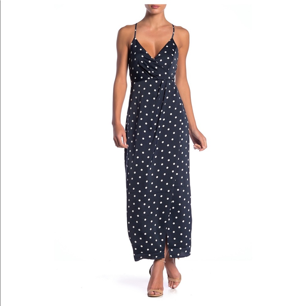 BARDOT wrap dress silk navy polka dot